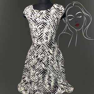 Signature by Robbie Bee M Fit Flare Dress RB40049 Black White Zigzag Polyester